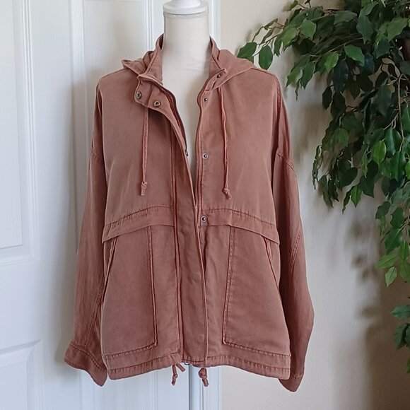 Lucky Brand Utility Anorak Hooded Linen Blend Jacket Size Large - Picture 6 of 9